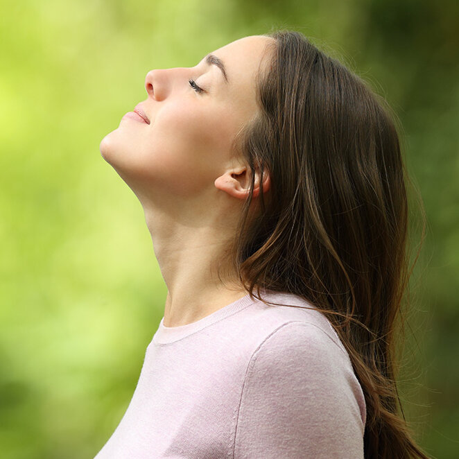 Woman breathing happy Woman breathing happy